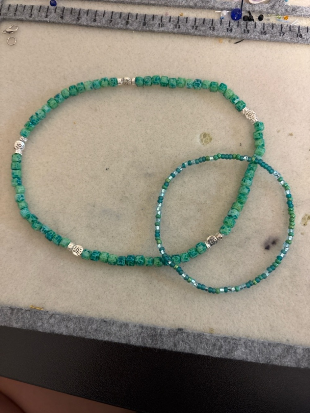 Earthy Hippie Beaded Choker & Anklet Set | Green Boho Jewelry Duo 11” - Picture 2 of 6